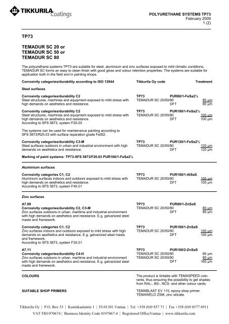 TP73 TEMADUR SC 20 or TEMADUR SC 50 or ... - Tikkurila
