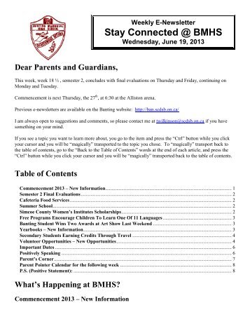 Weekly Newsletter June 19, 2013 - Banting Memorial High School