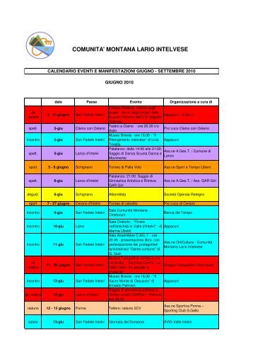 giugno - ComunitÃ  Montana Lario Intelvese