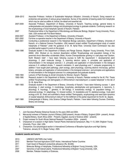 Detailed Curriculum Vitae - Halophyte.org