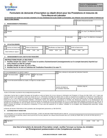 Formulaire de demande d'inscription au dépôt direct pour les ...