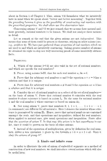 SELECTED CHAPTERS FROM ALGEBRA I. R. Shafarevich Preface