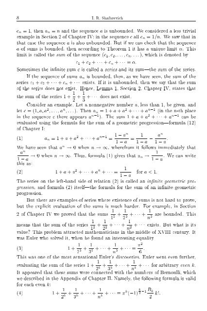 SELECTED CHAPTERS FROM ALGEBRA I. R. Shafarevich Preface