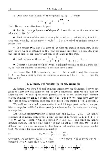 SELECTED CHAPTERS FROM ALGEBRA I. R. Shafarevich Preface