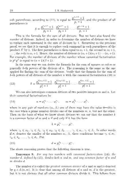 SELECTED CHAPTERS FROM ALGEBRA I. R. Shafarevich Preface