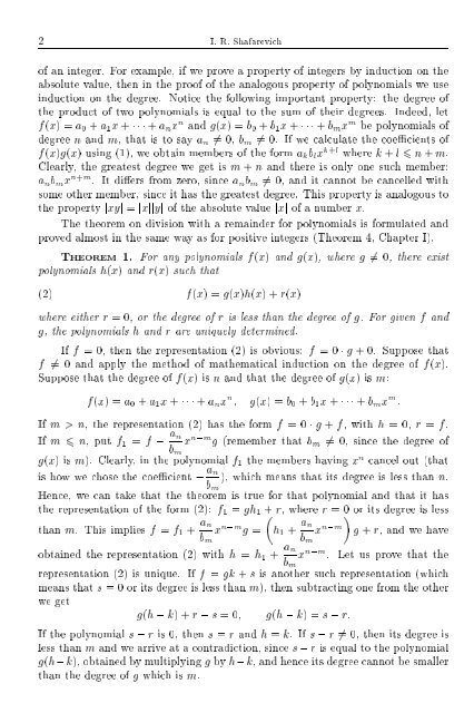 SELECTED CHAPTERS FROM ALGEBRA I. R. Shafarevich Preface