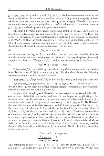 SELECTED CHAPTERS FROM ALGEBRA I. R. Shafarevich Preface