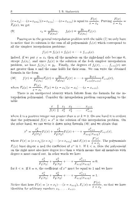 SELECTED CHAPTERS FROM ALGEBRA I. R. Shafarevich Preface