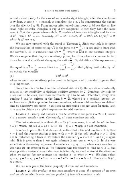 SELECTED CHAPTERS FROM ALGEBRA I. R. Shafarevich Preface