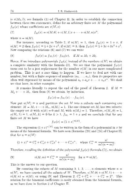 SELECTED CHAPTERS FROM ALGEBRA I. R. Shafarevich Preface