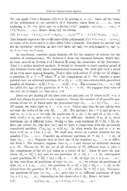 SELECTED CHAPTERS FROM ALGEBRA I. R. Shafarevich Preface