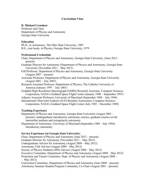 CV (in PDF) - GSU Astronomy - Georgia State University