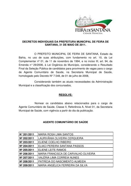 decretos individuais da prefeitura municipal de feira de santana, 31 ...