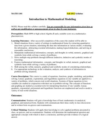 Introduction to Mathematical Modeling - Faculty > Home - Clayton ...