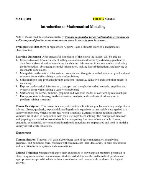 Introduction to Mathematical Modeling - Faculty > Home - Clayton ...