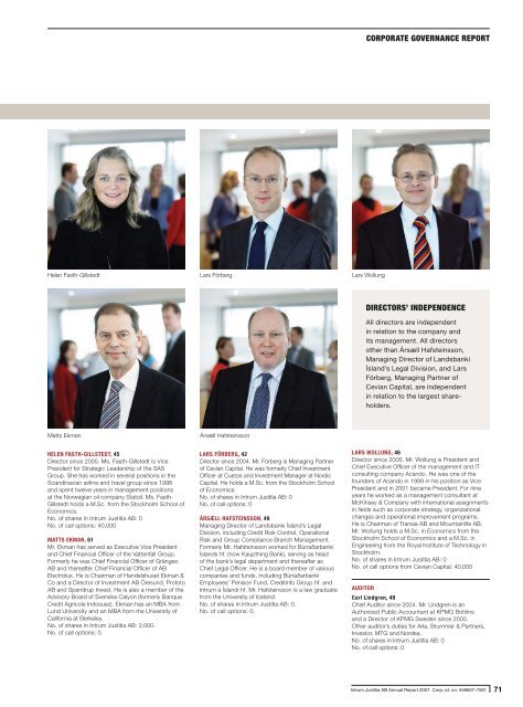 Corporate governance report - Intrum Justitia