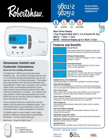 9801i2 and 9825i2 Deluxe Programmable - Robertshaw Thermostats