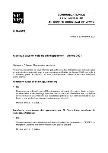 Communication N° 35/2001 - Vevey