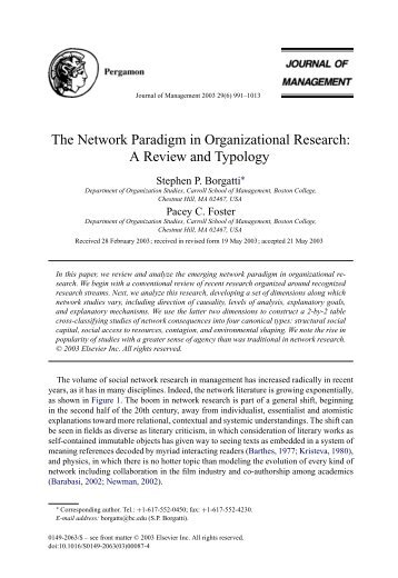 The Network Paradigm in Organizational Research: A Review and ...