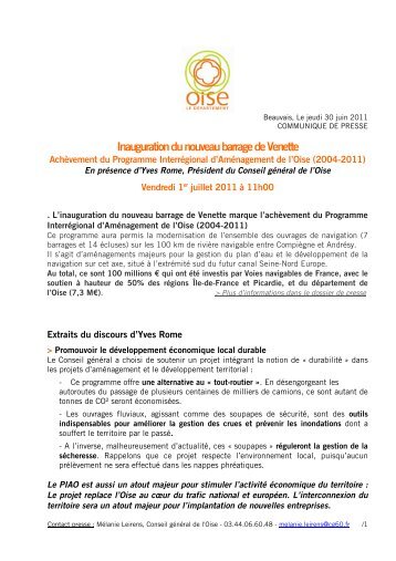 Inauguration du nouveau barrage de Venette - Conseil général de l ...