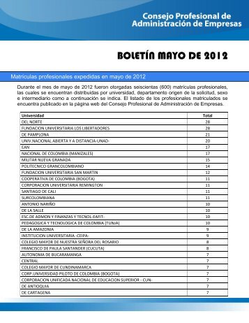 Boletín No. 5 - Consejo Profesional de Administración de Empresas