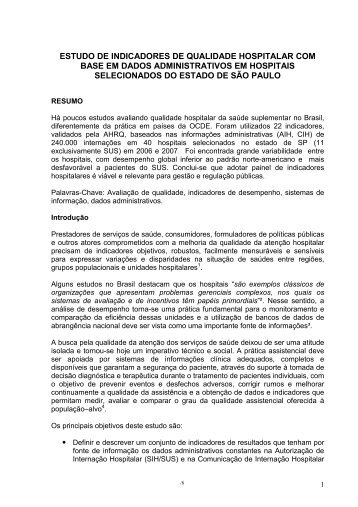 estudo de indicadores de qualidade hospitalar com base em ... - ANS