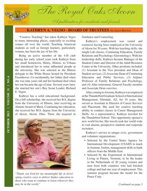 Acorn Newsletter Royal Oaks Resident Portal