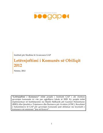LetÃ«rnjoftimi i KomunÃ«s sÃ« Obiliqit 2012 - Instituti GAP