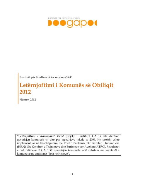 LetÃ«rnjoftimi i KomunÃ«s sÃ« Obiliqit 2012 - Instituti GAP