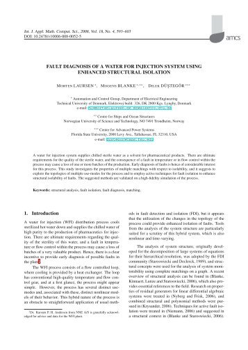 FAULT DIAGNOSIS OF A WATER FOR INJECTION SYSTEM USING ...