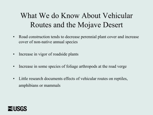 Ecological Effects of Vehicular Routes in the Mojave Desert: State-of ...