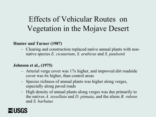 Ecological Effects of Vehicular Routes in the Mojave Desert: State-of ...