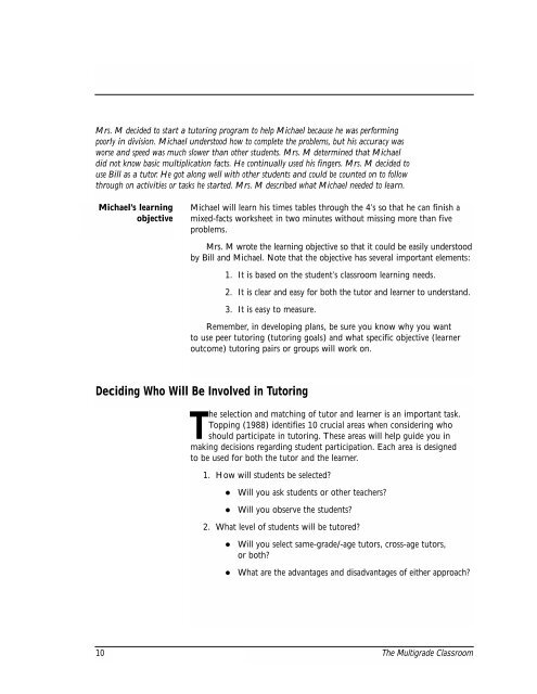 Book 7: Planning and Using Peer Tutoring - Education Northwest