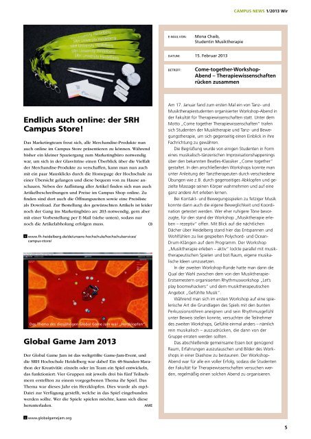 Download Wir - Ausgabe 1/2013 - SRH Hochschule Heidelberg