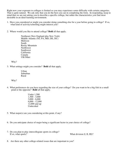 loomis chaffee college office junior questionnaire - The Loomis ...