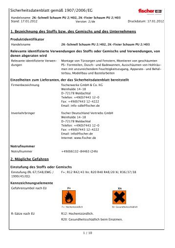 Sicherheitsdatenblatt gemäß 1907/2006/EG - Fischer
