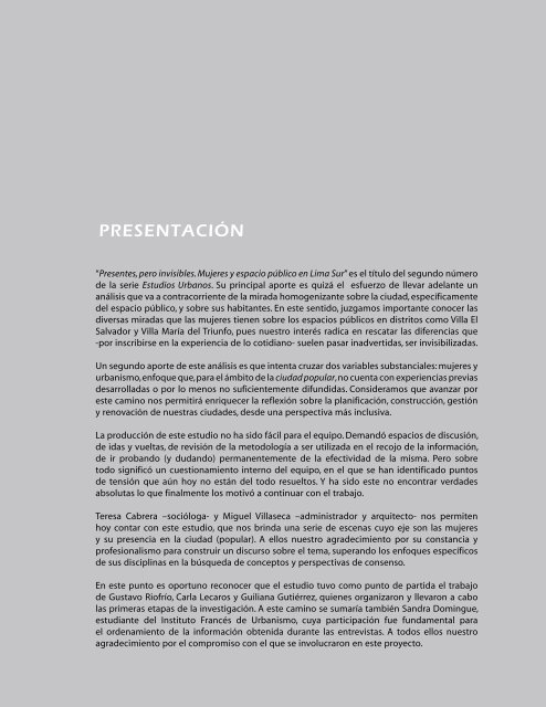 mujeres y espacio pÃºblico en Lima Sur - Desco