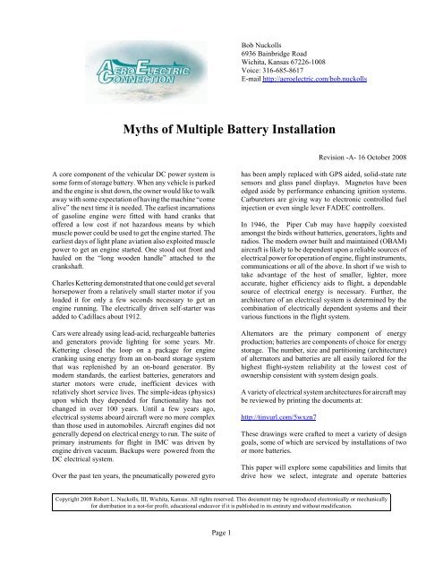 Myths Of Multiple Battery Installation Aeroelectric Connection