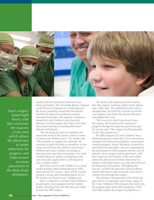 inside this issue: Deep Brain Stimulation life after ... - Cook Children's