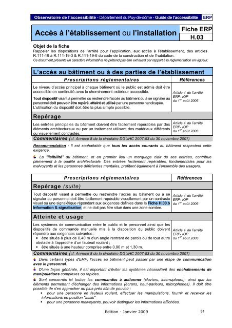 Fiche ERP - PrÃ©fecture du Puy-de-DÃ´me