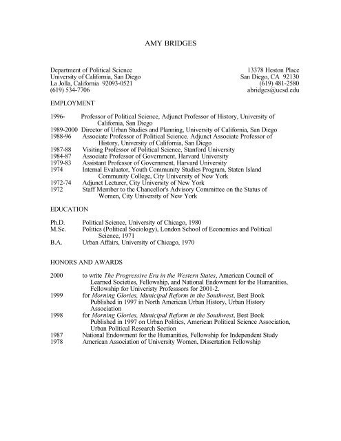 Curriculum Vitae (pdf) - Department of Political Science