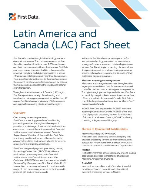 Latin America and Canada (LAC) Fact Sheet - First Data