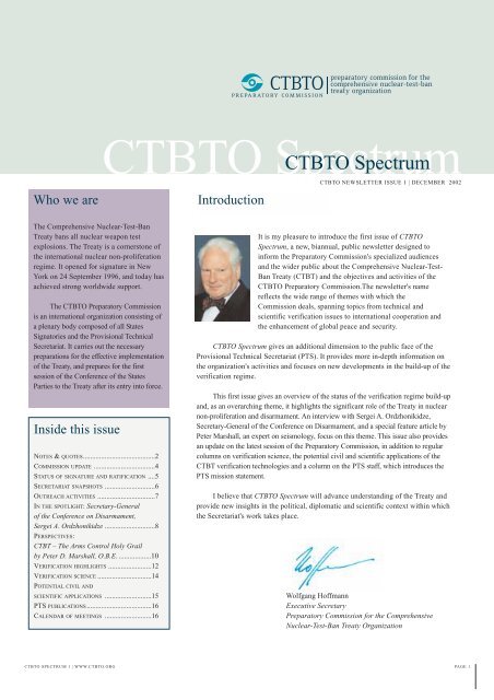 CTBTO Spectrum - December 2002 Issue 1 - Comprehensive ...
