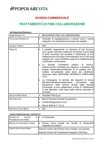 Scheda Commerciale - Popolare vita