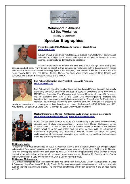 Speaker Biographies - Motorsport Industry Association