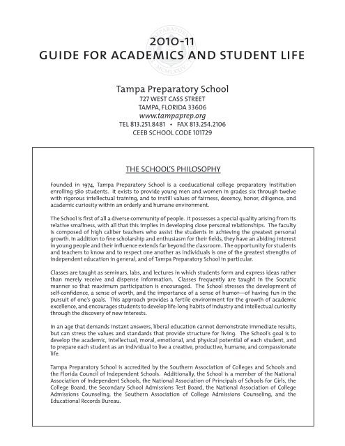 guide for academics and student life - Tampa Preparatory School