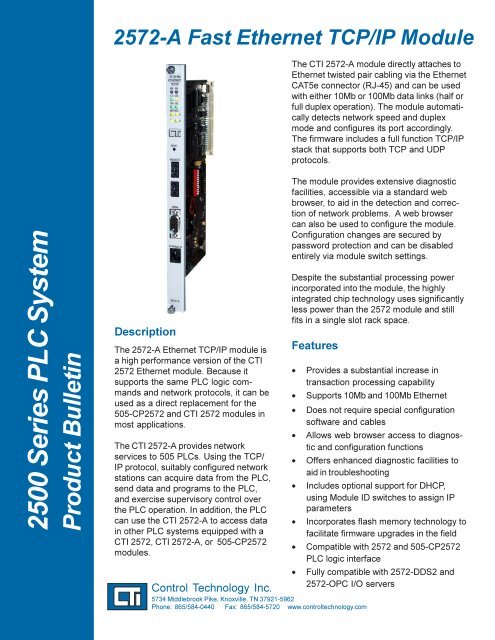 2500 Series PLC System Product Bulletin - Control Technology, Inc.
