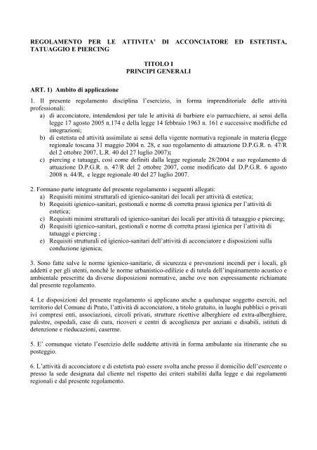 Regolamento per le attività di acconciatore ed ... - Comune di Prato