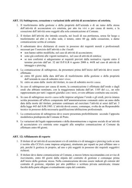 Regolamento per le attività di acconciatore ed ... - Comune di Prato