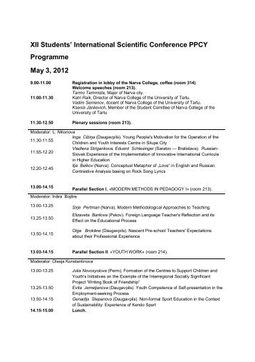 XII Students' International Scientific Conference PPCY Programme ...